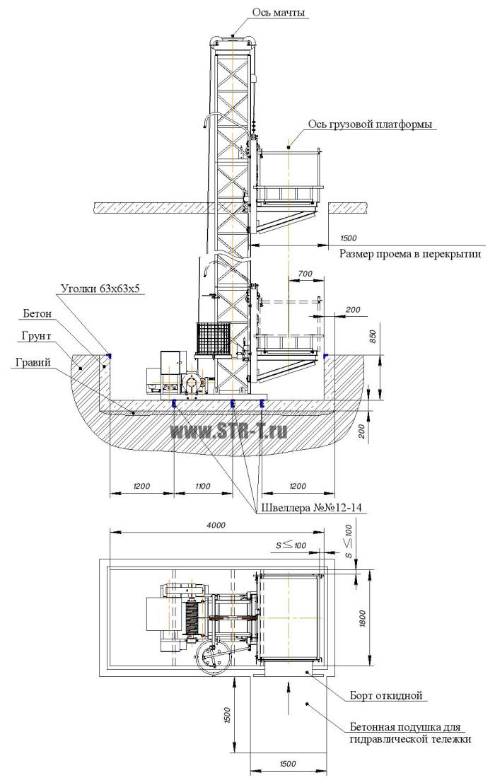 чертёж и монтажная схема подъёмника ПМГ-1000