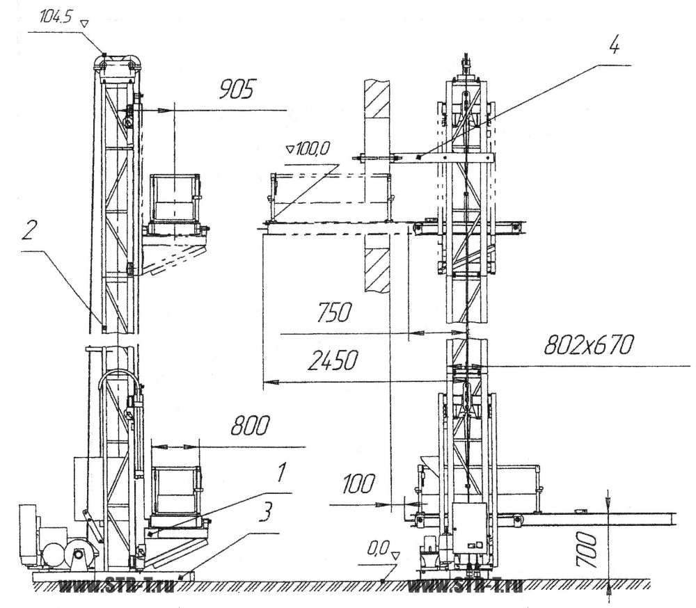 схема чертёж строительного подъемника ПМГ-750